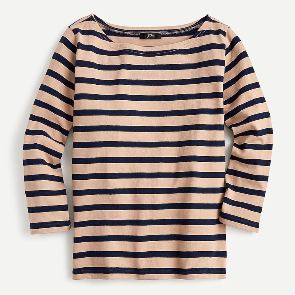 J.Crew Cream Navy Striped Boatneck Long Sleeve Top Size M